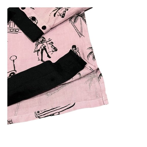 Vintage FC Fleece Chemise 100% Linen Blouse Top Women Size M/fun Print Made USA - Picture 12 of 16